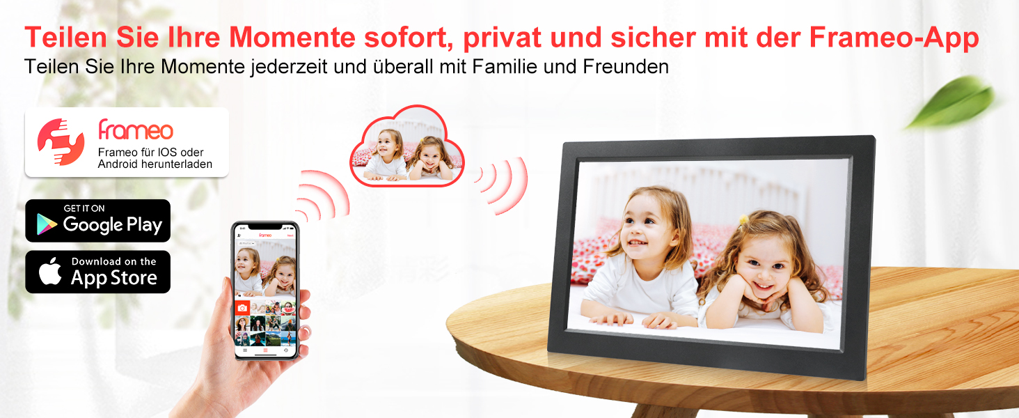 Frameo Цифровий фоторамка 15.6 дюймів Wi-Fi, FHD IPS сенсорний екран, 32GB, автоматичне обертання, ділитися фото та відео, кріплення на стіну