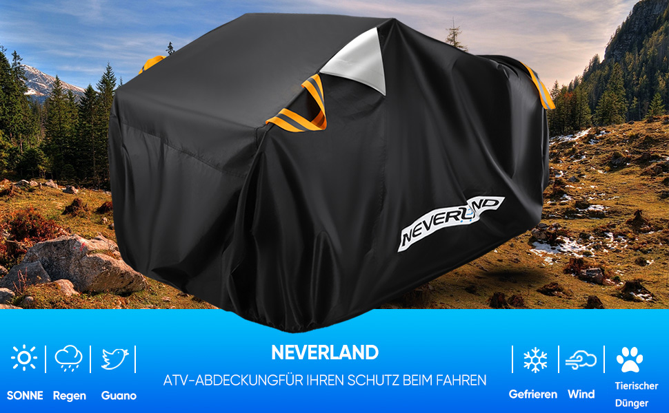 Водонепроникний чохол для квадроцикла NEVERLAND ATV (XXXL, 256x110x120 см) з оксфордської тканини 210D, захисний покрив від пилу, дощу та UV-променів, чорний