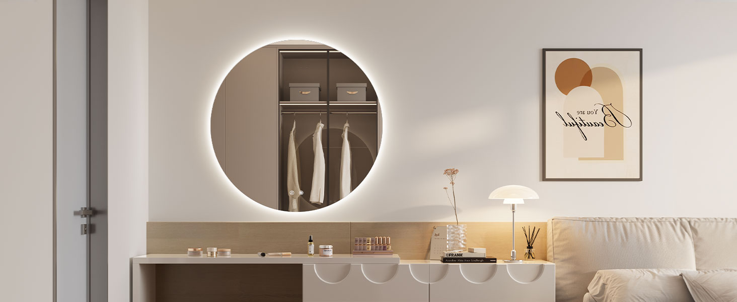 Дзеркало для ванної кімнати Dripex LED з підсвічуванням, кругле, сенсорне управління, регулювання яскравості, 3 кольори світла, запобігання запотіванню, 80x80 см