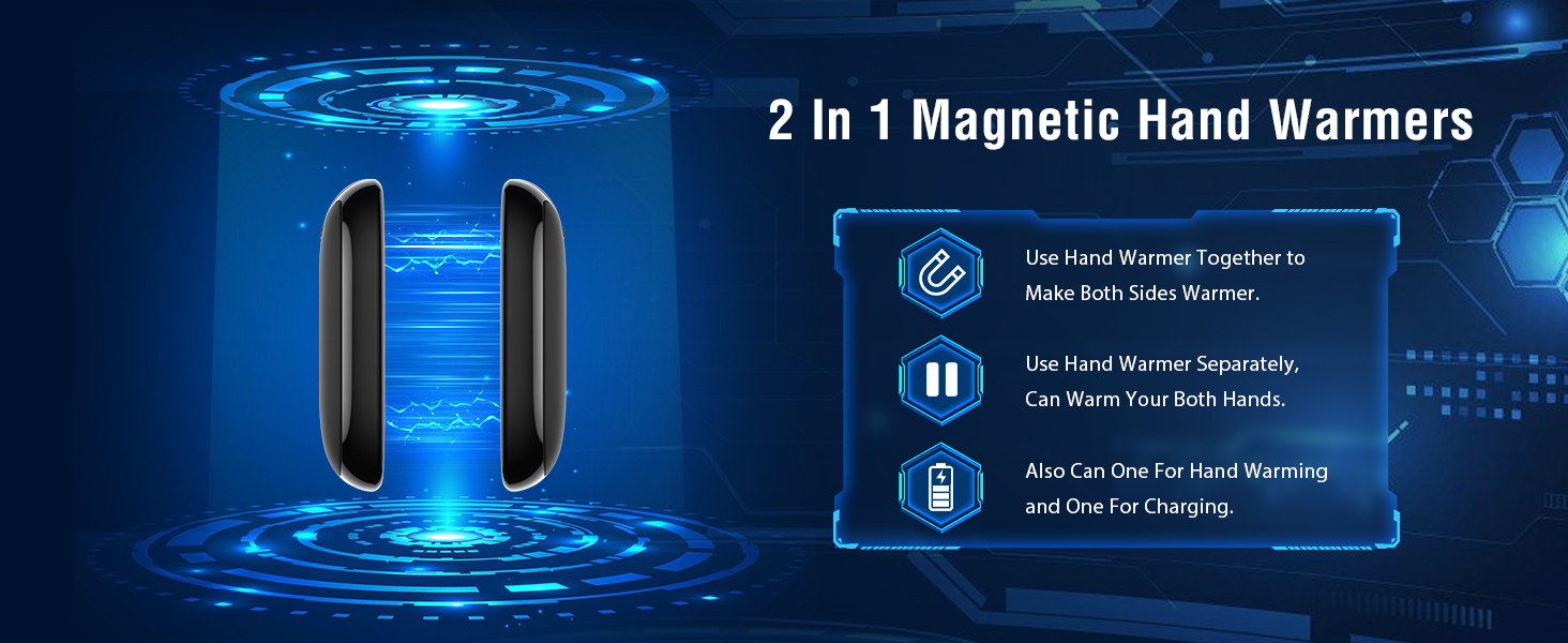Електричні грілки для рук, набір 2 шт., перезаряджаються, портативні, 3 режими нагріву, ідеальний подарунок для спорту, гольфу, кемпінгу, чорний