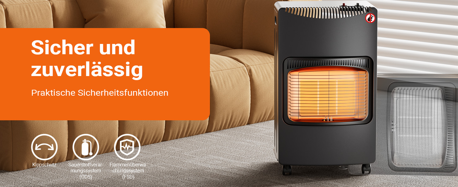 Мобільний газовий обігрівач Wiltec 4,2 кВт з захистом від перекидання, ODS та роликами, сумісний з 13 кг балоном