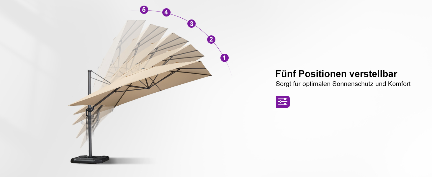 Парасолька від сонця PURPLE LEAF 350x350 см, велика садова парасолька-амбрела з рукою-користувачем, поворотом на 360° та хрестовиною, бежева, для тераси та балкона