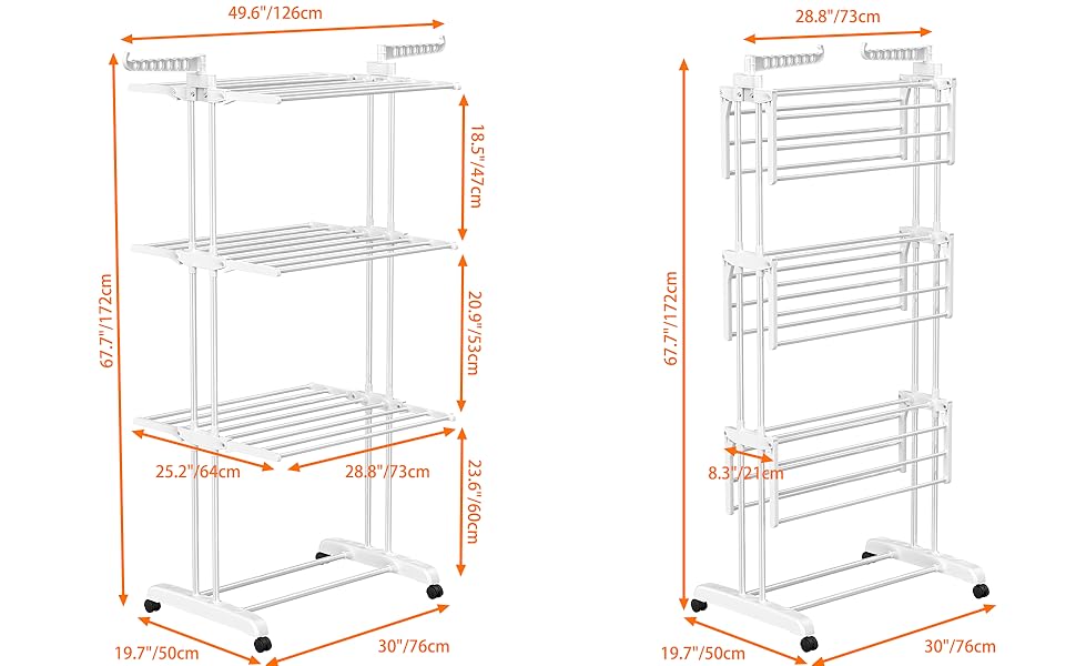Сушарка для білизни SIMPDIY вертикальна баштового типу, розкладна сушарка з 6 крилами та 2 бічними панелями на колесах для дому та вулиці, біла