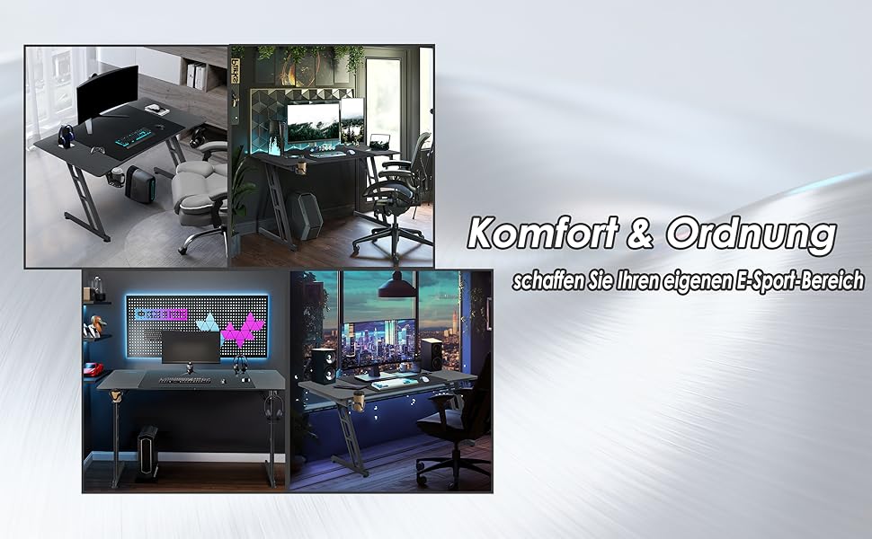 Ігровий стіл YRHome 120x60 см – стіл для комп'ютера з тримачем для напоїв, кабелепроводами та карбоновою поверхнею. Ергономічний стіл для геймерів та офісу, чорний (без LED). Розміри: 120 x 60 см