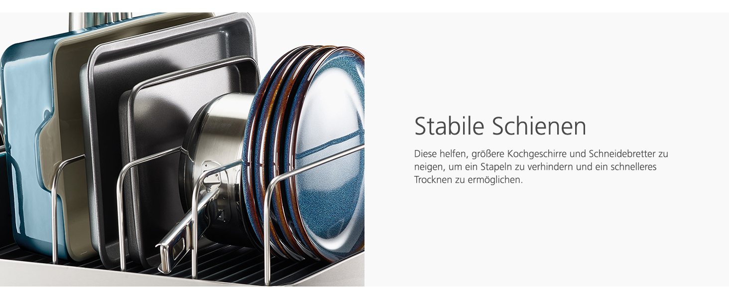 Сушарка для посуду Joseph Joseph Extend Max Steel з контейнером для столових приладів, сіра, нержавіюча сталь - велика місткість