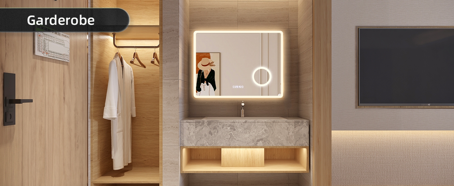 Дзеркало для ванної кімнати з LED-підсвічуванням GIMBELEN 80x60 см, прямокутне, сенсорне управління, регульована яскравість, 3 кольори світла, антизапарник, для вертикального/горизонтального монтажу