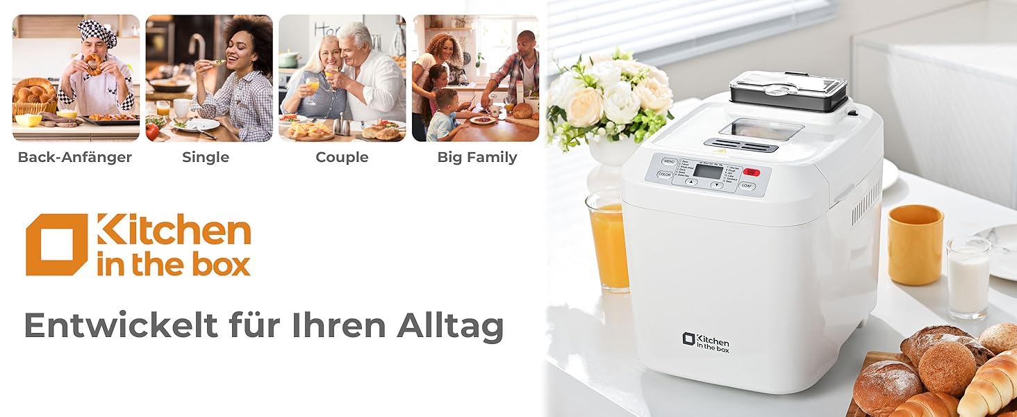 Хлібопекарня Kitchen in the Box з 12 програм, дозувальник і антипригарна форма, таймер 13 годин, білий