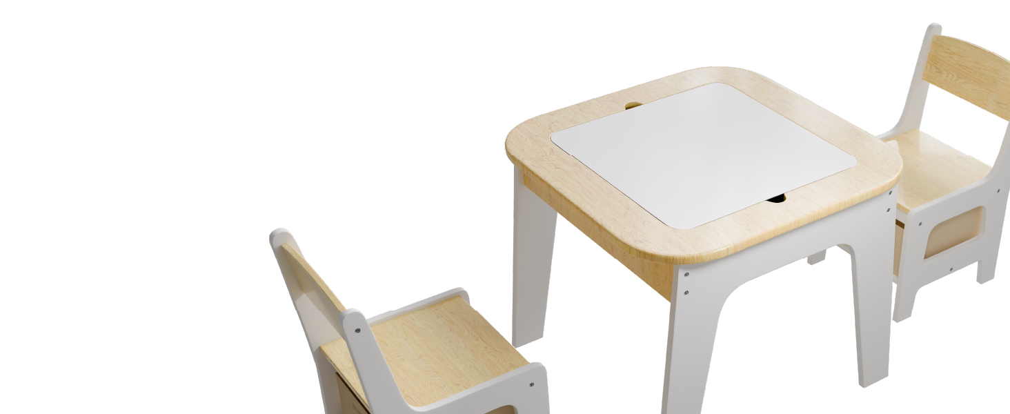 Дитячий стіл та комплект з 2 стільців Juskys Milou - дерев'яний ігровий стіл з місцем для зберігання, дитяча меблі для малювання та ігор (натуральне дерево)