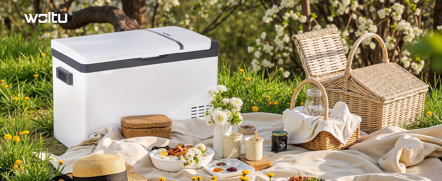 Автомобільний холодильник WOLTU 30л, електричний 12/230V, двозонний, для авто, пляжу, пікніка - білий + адаптер