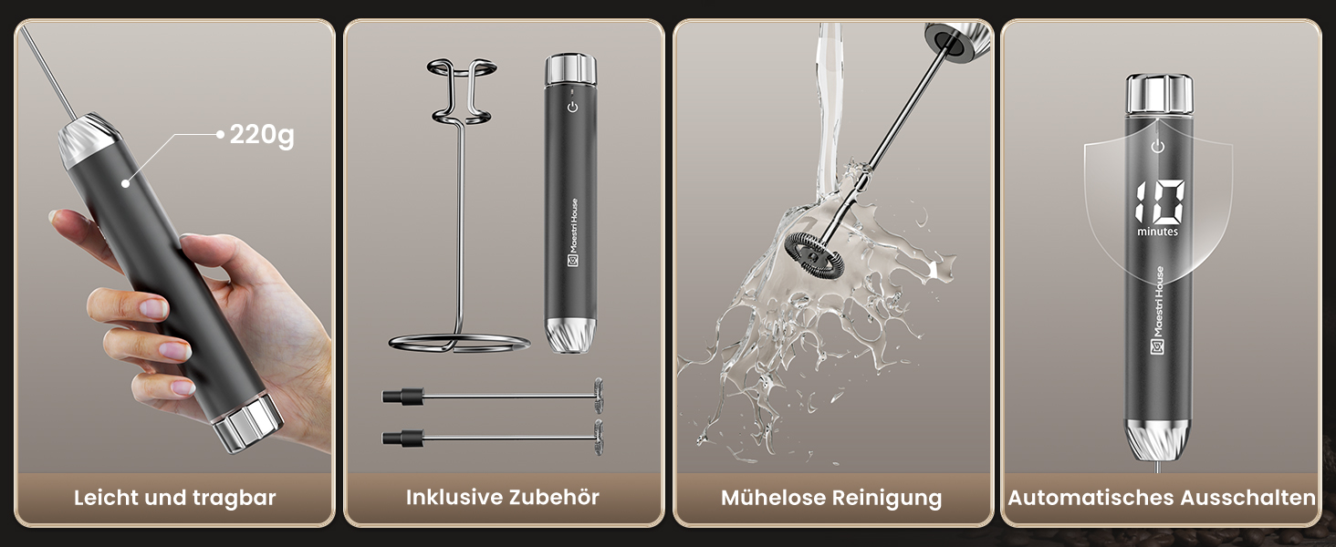 Електричний піноутворювач для молока Maestri House з регулюванням швидкості, знімний міксер з нержавіючої сталі, для лате та капучино (сірий)