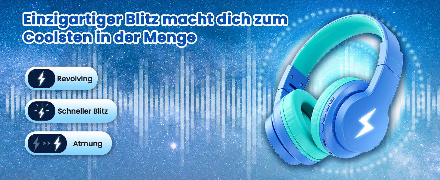 Дитячі навушники Bluetooth накладні, 85 дБ/94 дБ, 45 год, 3 режими, мікрофон, для мобільного телефону/планшета/школи (синій)