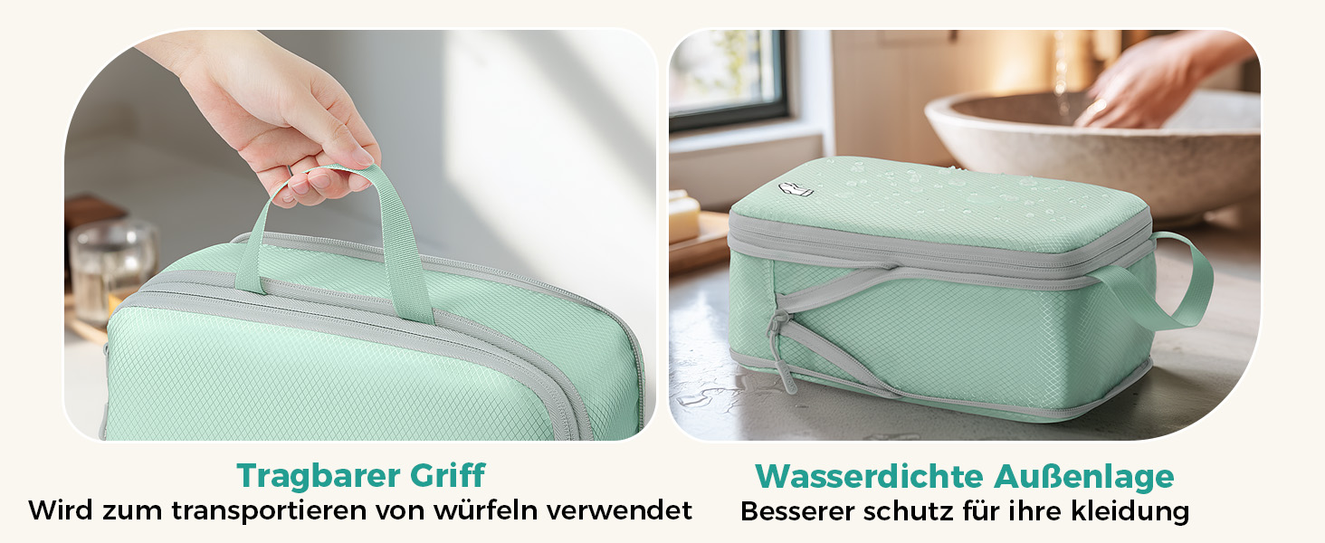 Набір органайзерів для подорожей у валізу з компресією, 8 водонепроникних пакувальних кубів для ручної поклажі та рюкзака, зелений колір