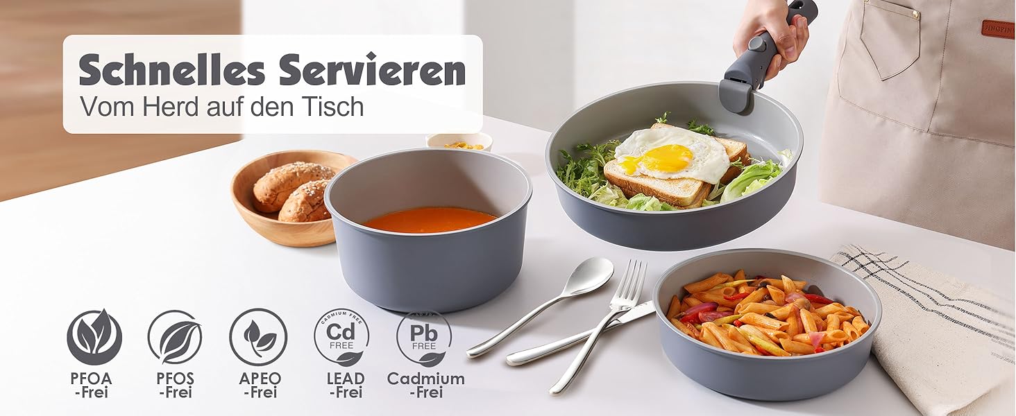 Набір каструль SENSARTE з керамічним покриттям (17 предметів), антипригарне, для всіх плит, безпечне, сумісне з посудомийною машиною та духовкою