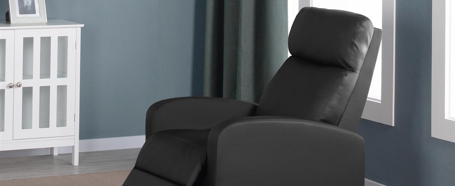 Крісло-релакс Yaheetech з регульованим нахилом, чорне, для вітальні, спальні, домашнього кінотеатру, штучна шкіра