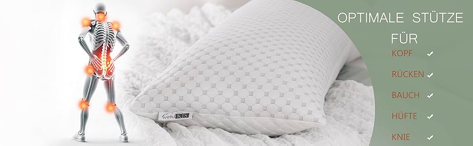 Ортопедична подушка для вагітних та сну з ефектом пам'яті (Memory Foam) з чохлом, охолоджуюча подушка для годування та підтримки тіла, 40 x 145 см