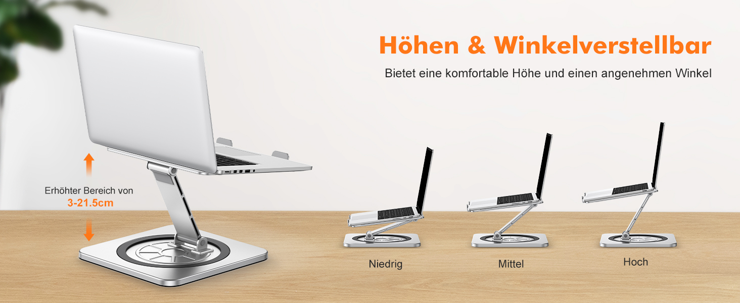 Підставка для ноутбука з поворотним столом 360°, регульована, ергономічна, з вентиляцією, складний тримач для кулінарної книги, сумісна з MacBook Air/Pro (10-16')