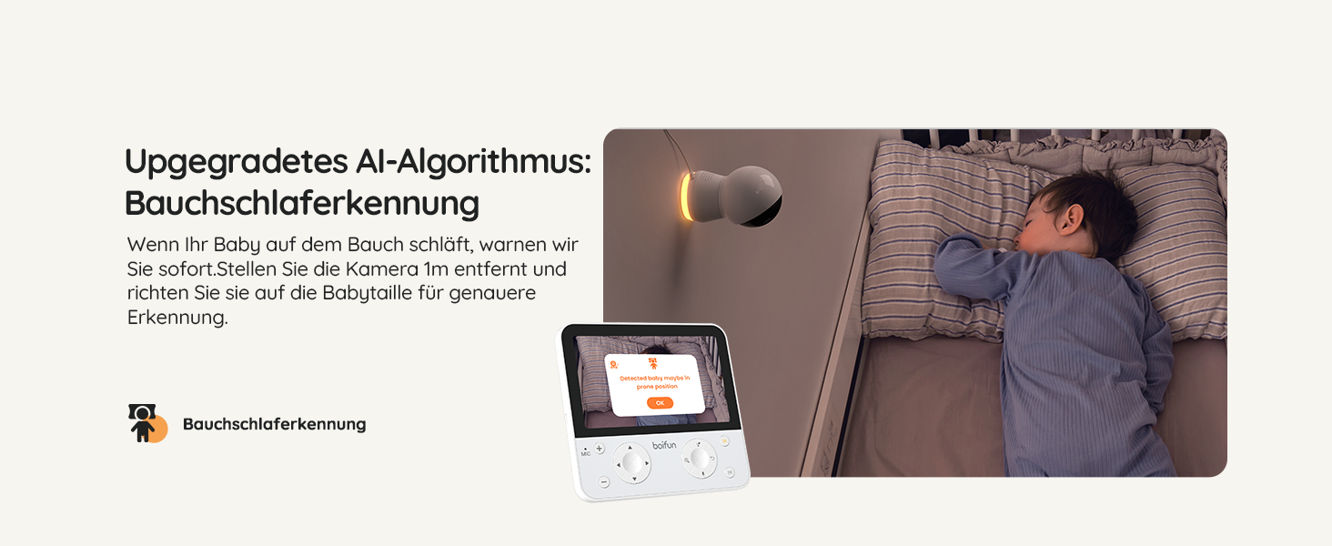 Відеоняня BOIFUN з камерою Wi-Fi 4MP, моніторинг через додаток, виявлення положення дитини, нічник, нічна зйомка, датчик руху/плачу/звуку, автотрекінг, сповіщення про вихід за межі зони