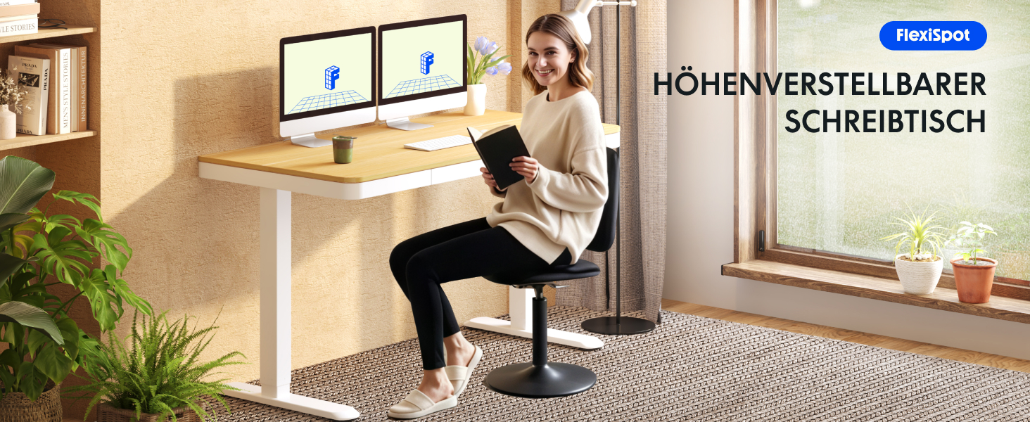 Електричний регульований стіл FLEXISPOT з USB та ящиком, зі скляною стільницею (140x70 см, білий)