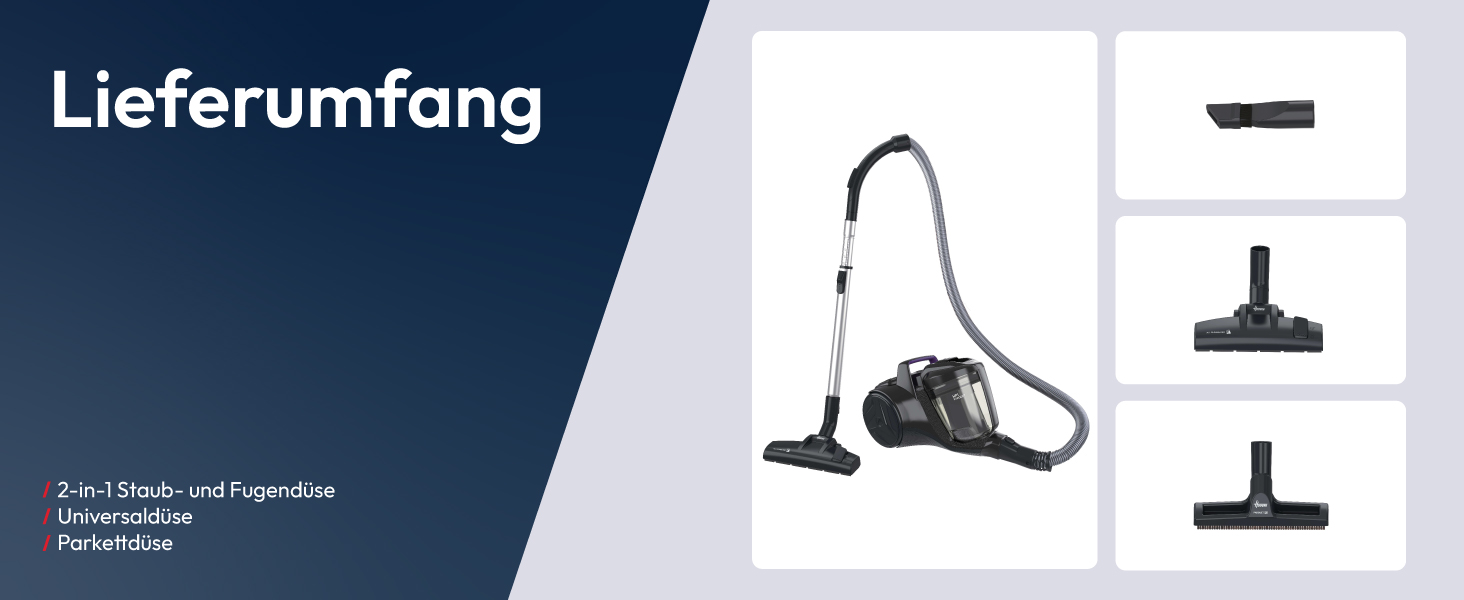 Пылесос Hoover HP1 без мешка, потужний для твердих підлог та килимів, 700 Вт, об'єм контейнера 2 л, фільтр EPA, радіус дії 7,5 м [HPZ107HM]