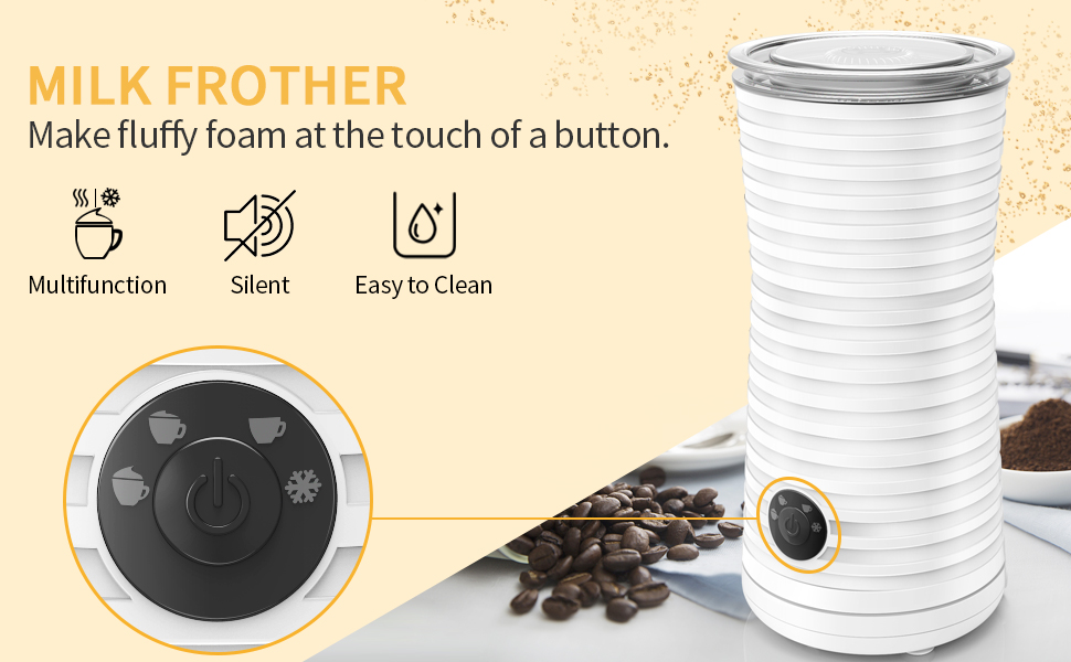 Електричний спінювач молока Morpilot 6-в-1: для лате, капучино, гарячого шоколаду, 130-500 мл, 600 Вт, антипригарне покриття, нержавіюча сталь, бежевий