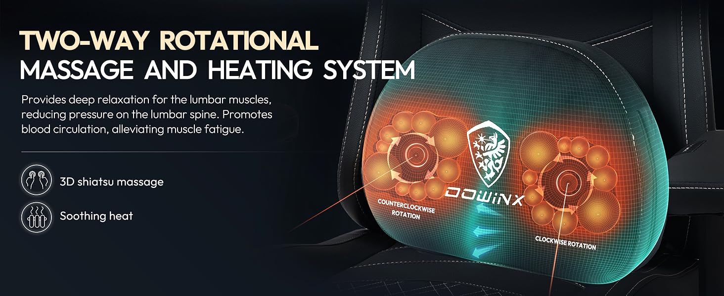 Ігровий крісло Dowinx з масажем та підігрівом, дихаюча спинка, регульована підставка для ніг, підтримка спини та шиї, чорно-білий