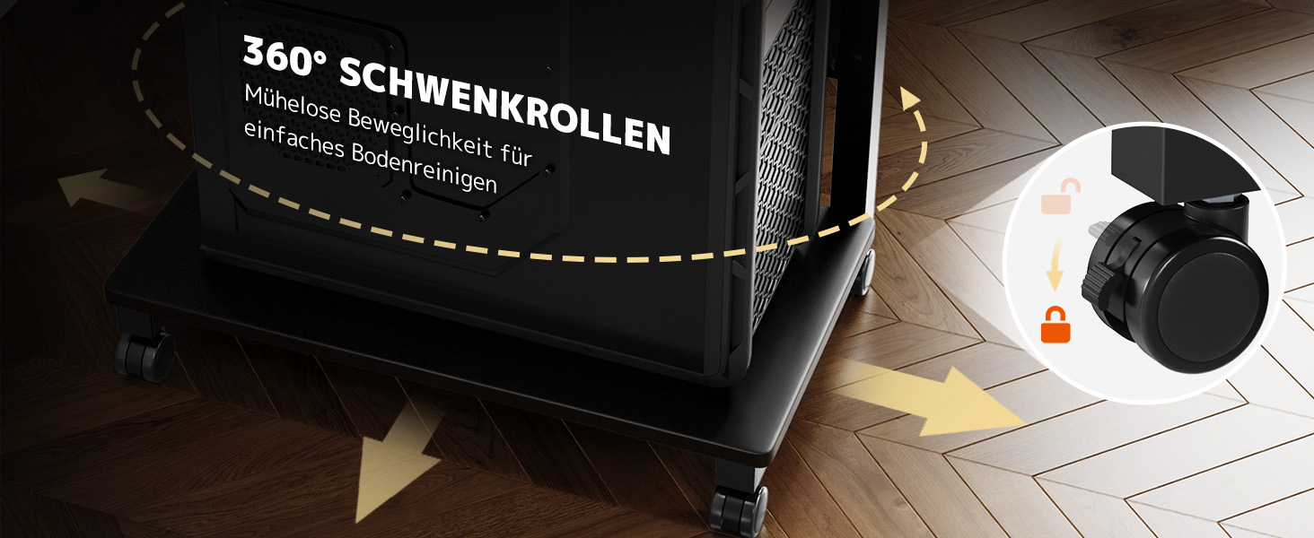 Підставка для ПК з регулюванням висоти PUTORSEN, 2 рівні, з роликами та підкладкою для миші, чорний Full-Tower (до 40 кг/рівень)