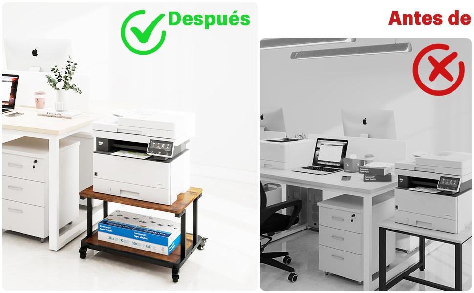 Стіл для принтера PUNCIA з 2 рівнями, мобільний, 60 x 50 см, дерево & метал