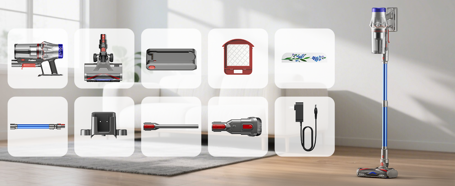 Бездротовий акумуляторний пилосос 48000Pa/580W/65Min, об'єм 1,8L, з функцією від'єднання пилу, антизаплутана щітка, 8-ступенева фільтрація. Підходить для килимів, шерсті тварин та твердих поверхонь. Колір: блакитний