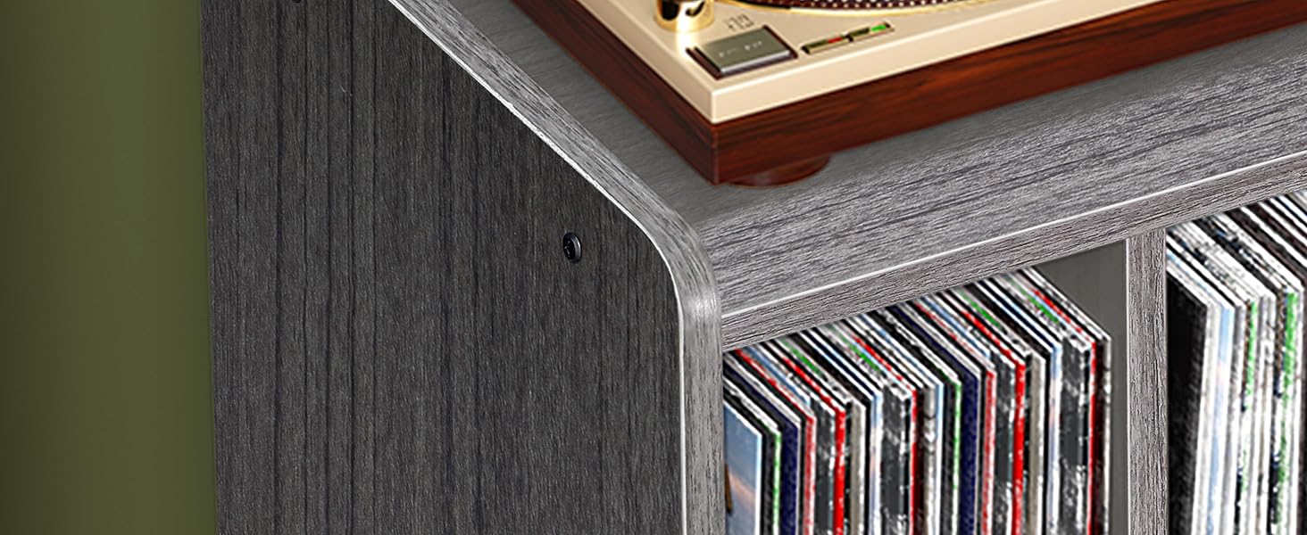 Стіл для програвача, стійка для програвача середини століття з місцем для зберігання вінілу (до 150+ альбомів), шафа для вінілових платівок з регульованими полицями (Сірий)