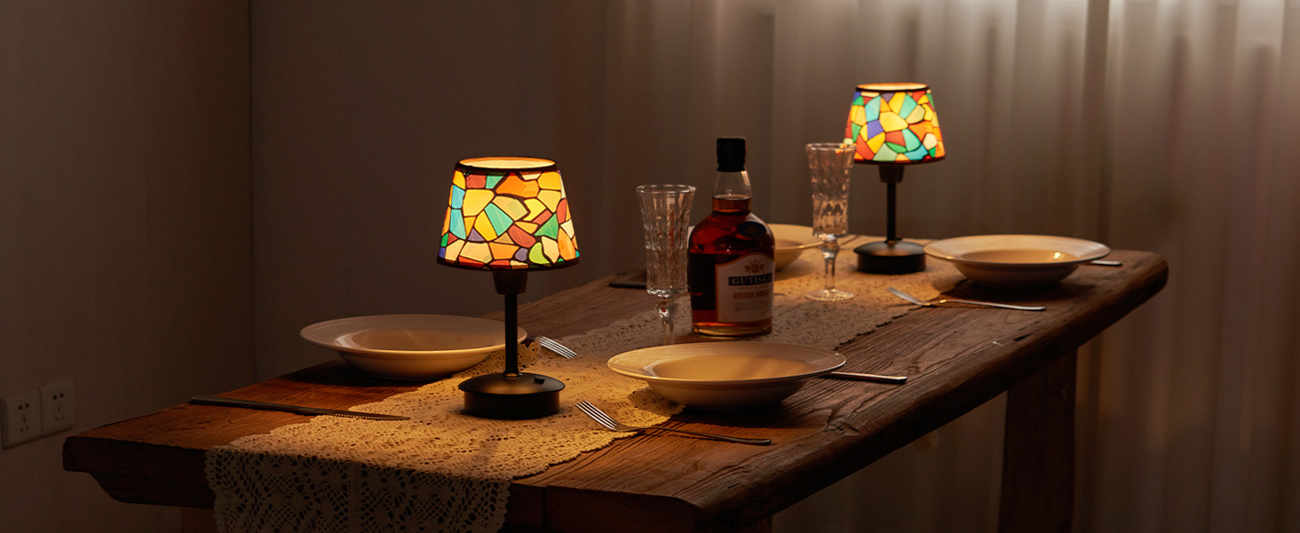 2 шт. Бездротові настільні лампи для обіднього столу з акумулятором 5200mAh, сенсорне регулювання яскравості, портативні лампи для ресторану, вітальні, спальні, бару, їдальні, нічники (багатобарвні, 2 шт.)