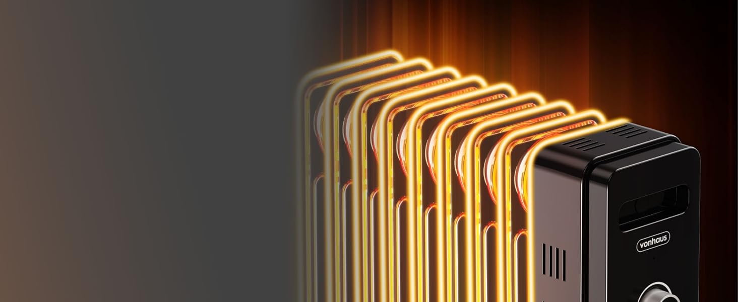 Масляний радіатор VonHaus 2.5 кВт з термостатом (білий, чорний, 9 ребер)