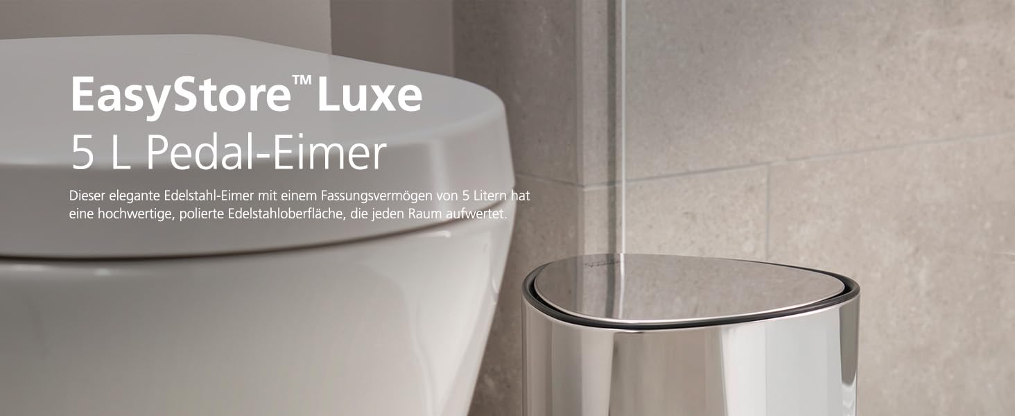 Сміттєвий бак Joseph Joseph EasyStore Luxe 5л з нержавіючої сталі з автоматичним закриттям кришки та змінним внутрішнім відром, для ванної, спальні, офісу