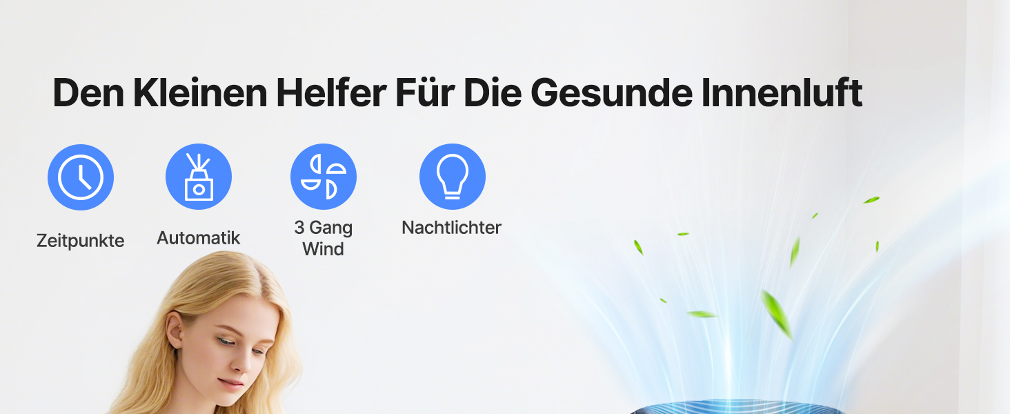 Повітряочисник для спальні, офісу, кімнати для курців, для алергіків, білий, 1 шт., 3 режими