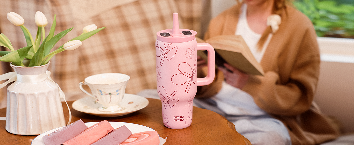 Термокружка-пляшка 900 мл з нержавіючої сталі з ручкою та трубочкою – без BPA, подвійні стінки, не протікає – для подорожей, офісу, університету, спорту та як подарунок (з принтом