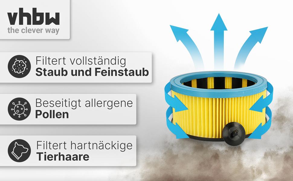 Плісирований фільтр vhbw сумісний з фільтрами для пилососа для вологого і сухого прибирання Starmix as 1032 PG, GS 1032 HK, GS 1032 ST, GS L - 1232 HMT, GS L-1435 PZ