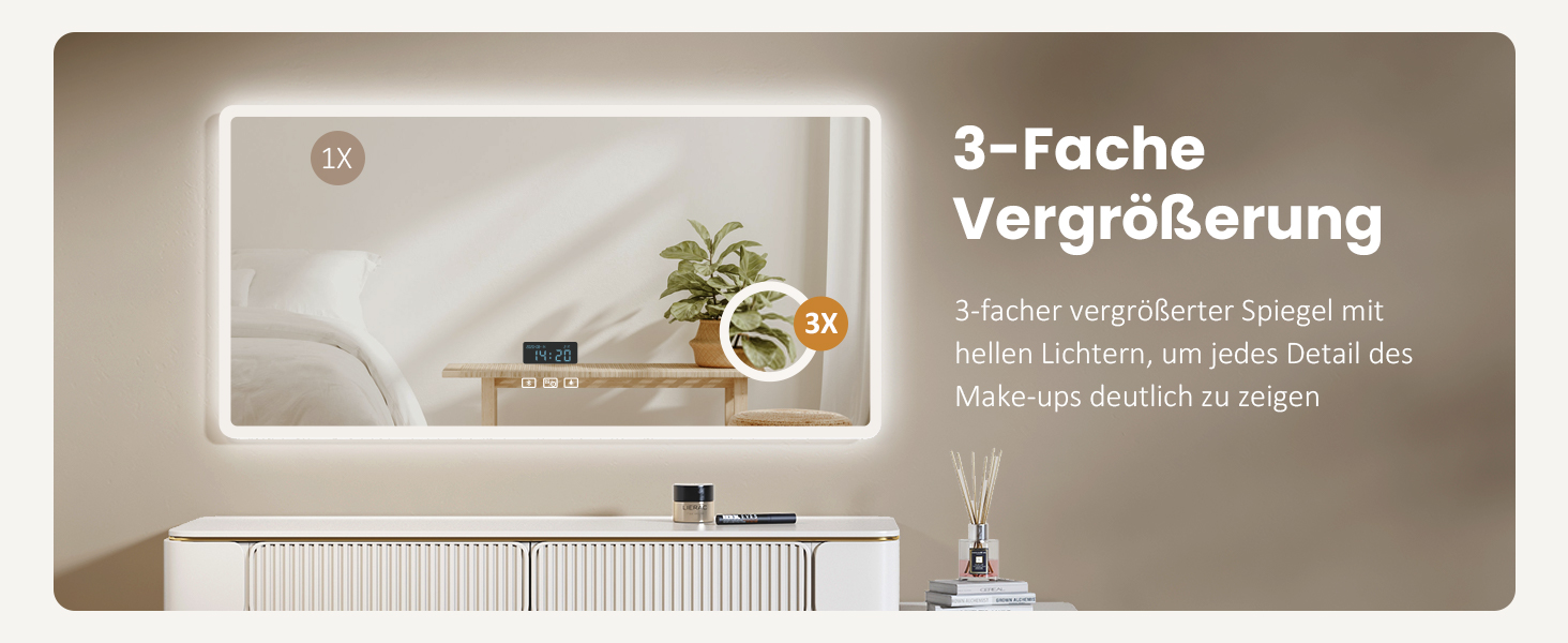 EMKE® LED дзеркало для ванної кімнати 80x60 см з підсвічуванням, регулюванням, годинником та Bluetooth, IP44, 3 кольори світла