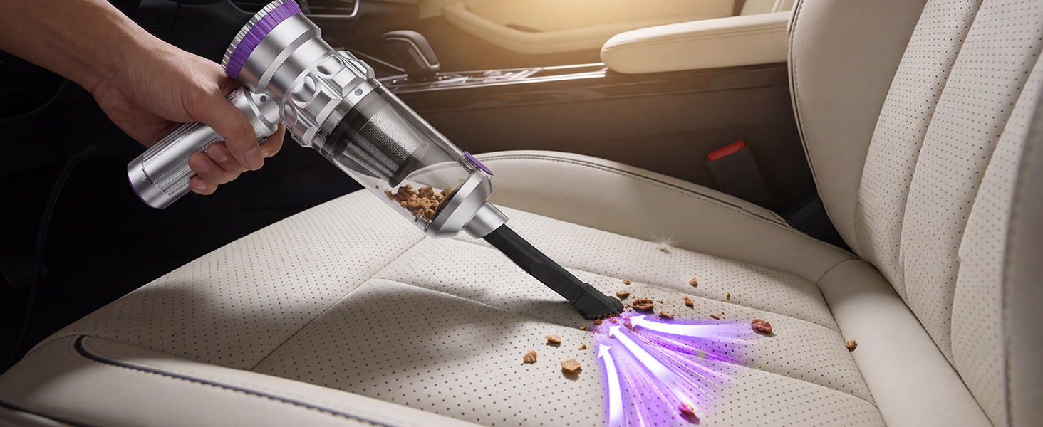 Бездротовий автомобільний пилосос Ortiny 28000Па, ручний міні-пилосос 4 в 1 з безщітковим двигуном та самоочищенням контейнера, для авто, дому та кухні, сріблясто-фіолетовий