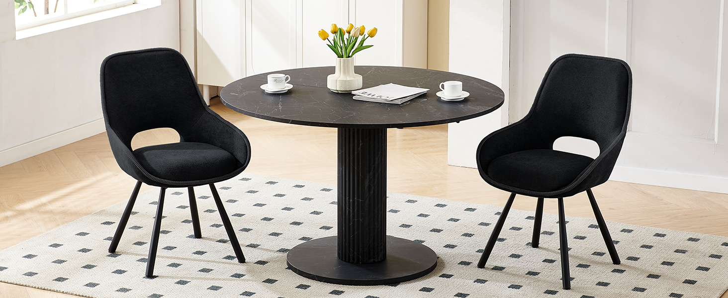 Набір з 6 обертових кухонних стільців, чорного кольору, з низькими підлокітниками, 180° оберт, автоматичне вирівнювання