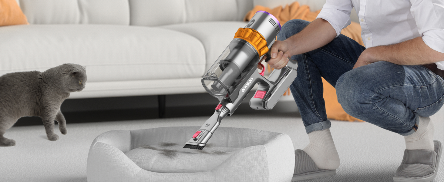 Бездротовий пилосос Anyson 45000Pa потужністю 550W з акумулятором 70Min, об'єм 1.6L, LED дисплей, антизаплутана щітка, для твердих поверхонь, килимів, шерсті тварин