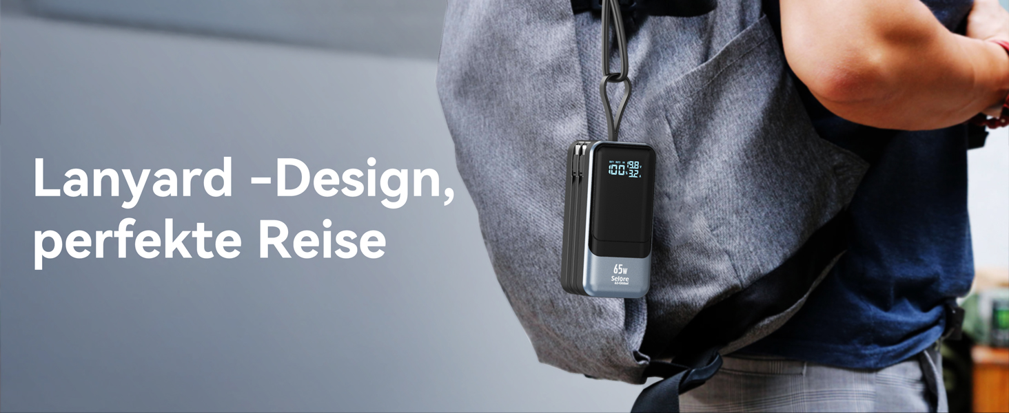 Power Bank Selore&S 65W з USB-C, 4 порти, для iPhone, Galaxy, MacBook, iPad, дронів, чорний