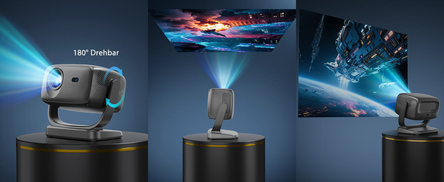 Проектор Smart Beamer WiFi для домашнього кінотеатру: 16000 Люмен, Full HD, електричний фокус, 200 дюймів, Bluetooth, сумісний з iOS/Android/Fire Stick/Laptop/PS5 (4K проектор з поворотним кріпленням)