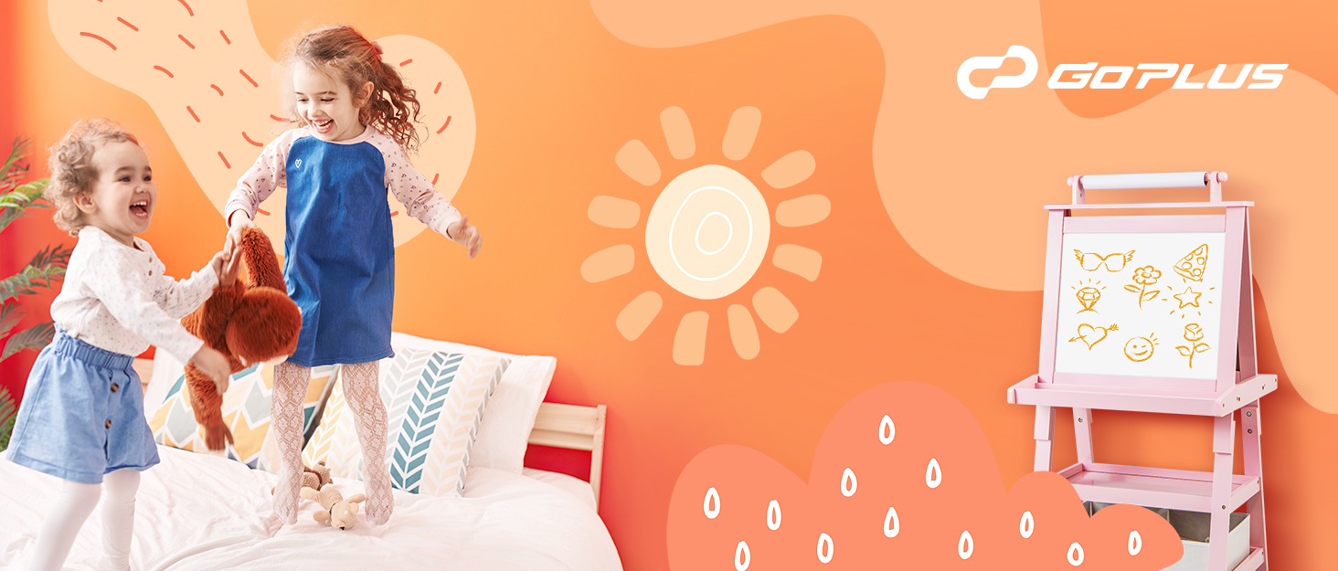 Дитячий намет GOPLUS з м'яким килимком, зірочками та китицями, ігровий будиночок для дому та вулиці з вікнами, дверима та кишенями, для дітей від 3 років (Рожевий)