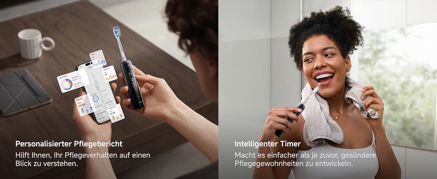 Електрична зубна щітка Laifen Wave Pro з 6 режимами чищення, акумулятор до 70 днів, прозорий чорний колір