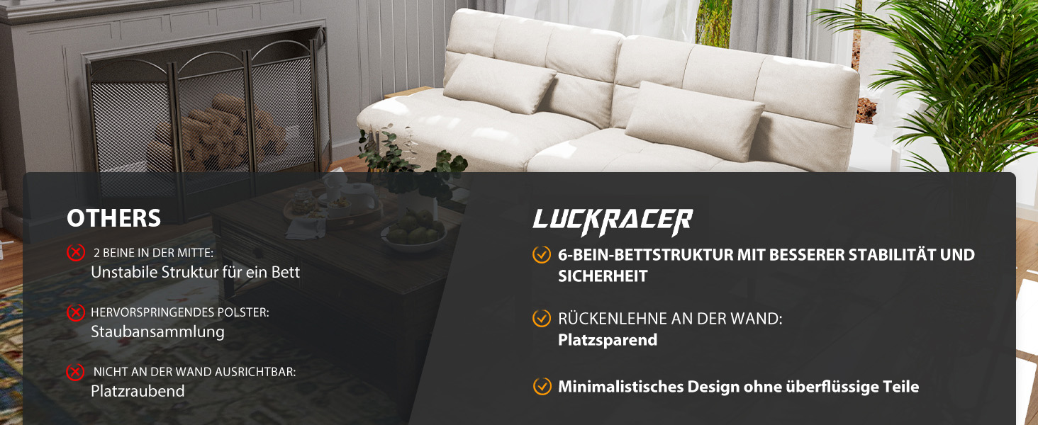 Диван-ліжко LUCKRACER 3-місний з регулюванням кута нахилу, Cordstoff, Бежевий