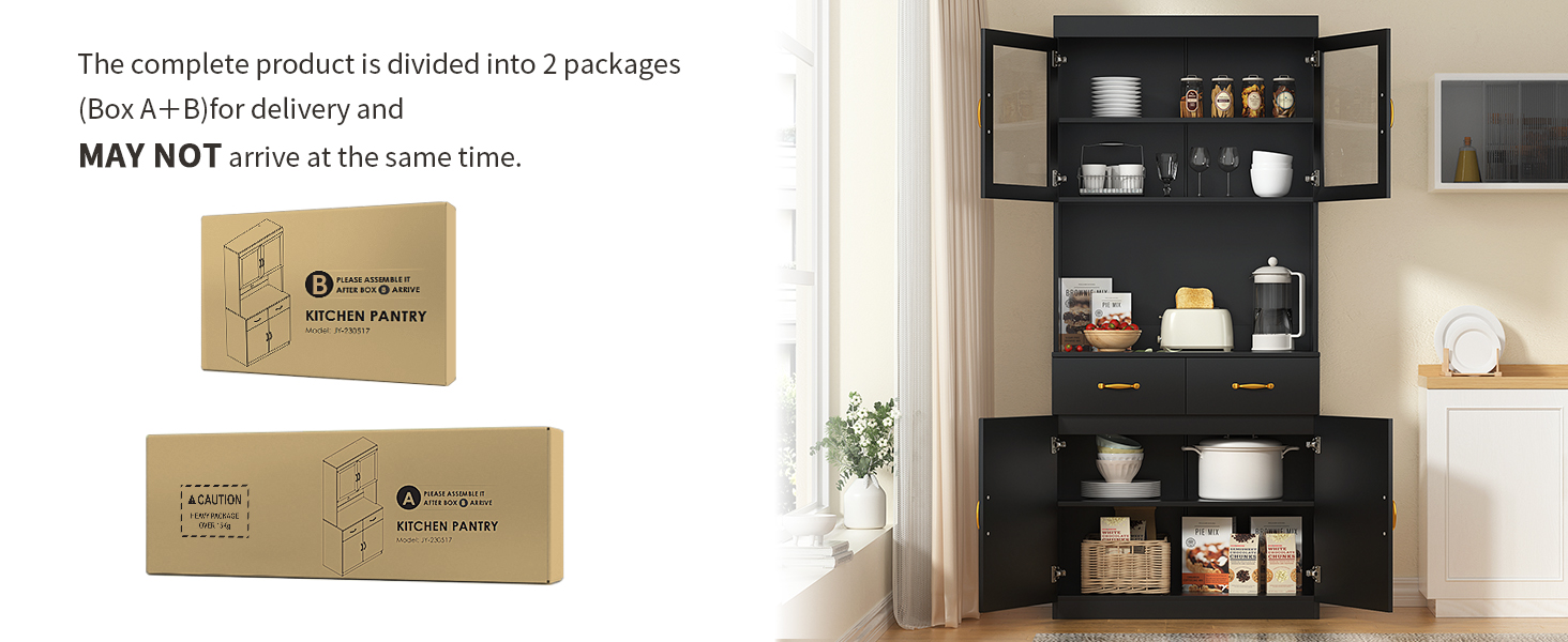 Кухонна шафа VOWNER з робочою поверхнею, буфет на кухню з 4 шафами, вітрина, буфет з регульованими полицями, 80 x 40 x 180 см, для кухні, вітальні, офісу, їдальні (білий) (чорний)