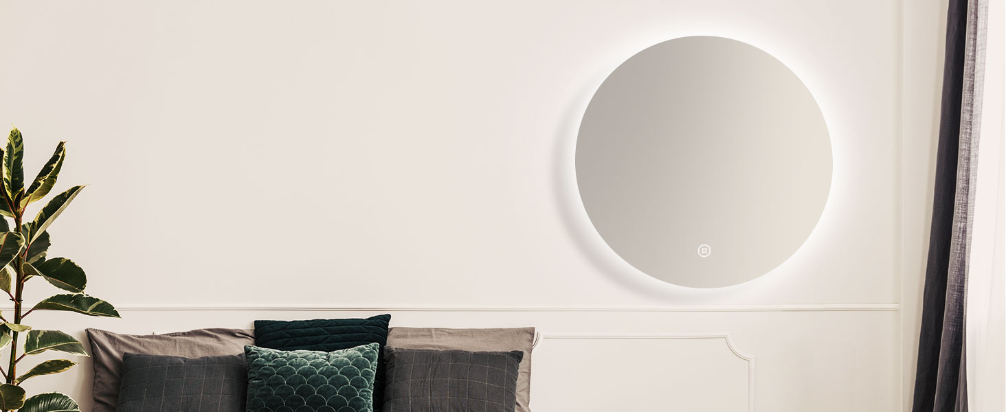 Круглий LED-дзеркало для ванної кімнати S'AFIELINA 60см з підсвічуванням та сенсорним вимикачем, регулювання кольору світла (тепле, нейтральне, холодне), диммування