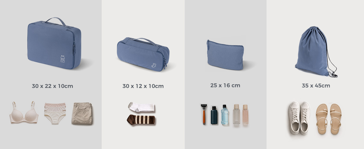 Набір органайзерів для валізи та рюкзака Packing Cubes, 8 предметів, сіро-блакитний
