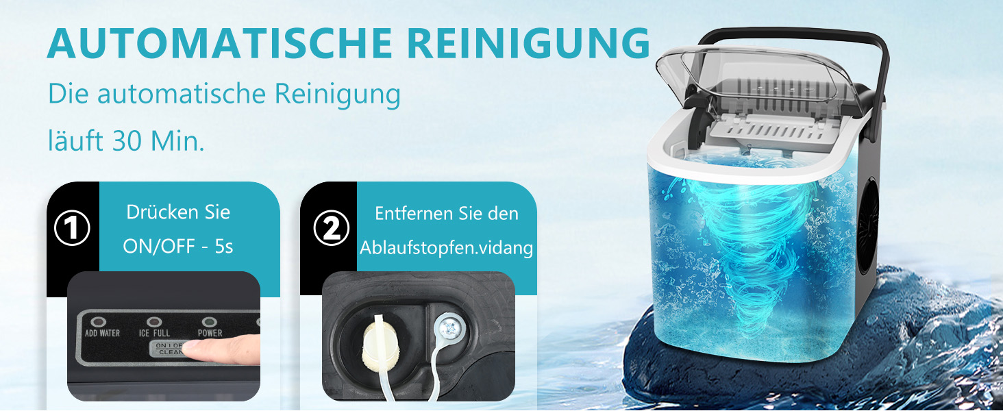 Машина для приготування льоду EUHOMY, 12 кг/24 год, чорна, самоочисна, 1.2 л