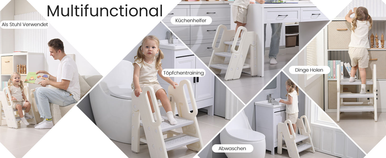 Триттлер Hoopyosms для дітей, 2/3-рівневий, регульована висота, складна конструкція, з поручнями, антиковзаюча поверхня, для ванної та кухні, сірий