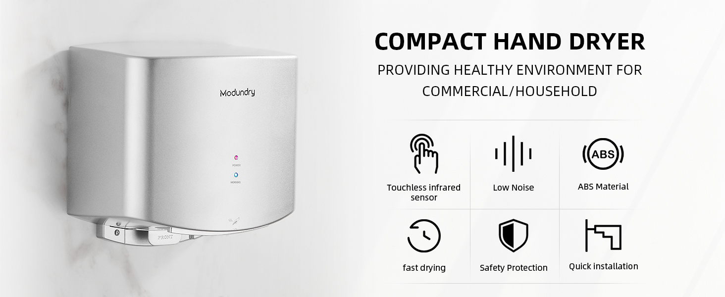 Автоматичний електричний сушар для рук настінний - для дому та офісу (срібляний)